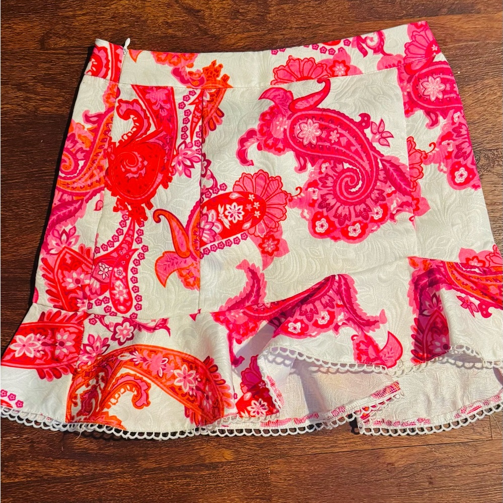 SHEIN Pink and Red Paisley Midi Skirt